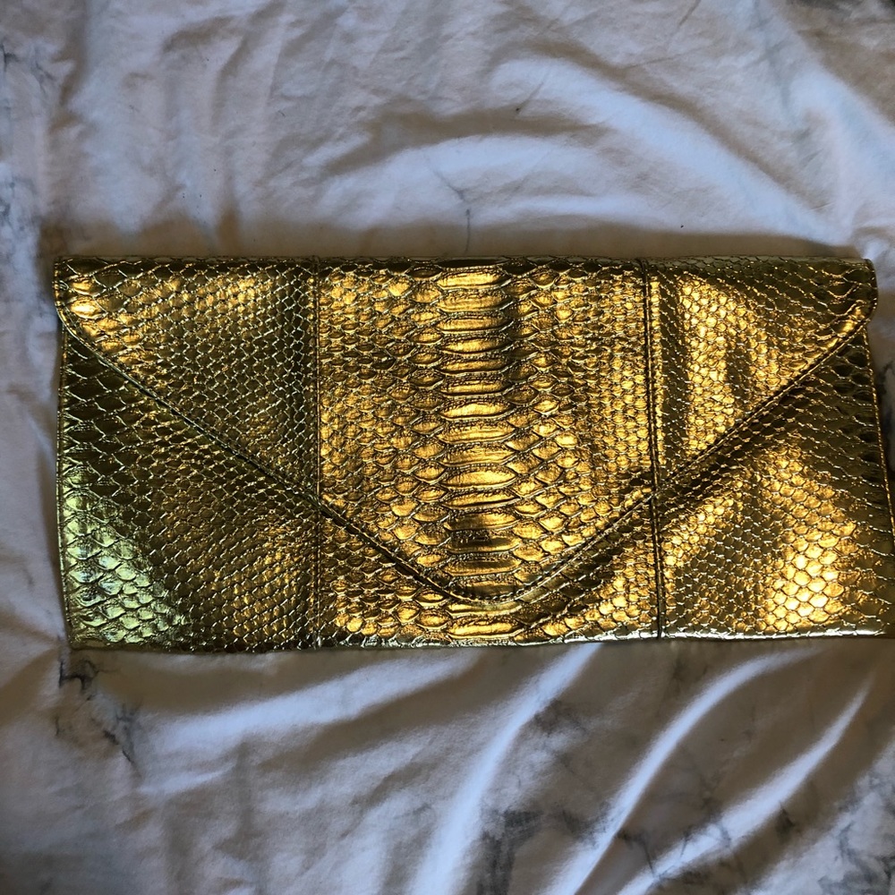 Metallic Gold Vegan Snakeskin Clutch Purse